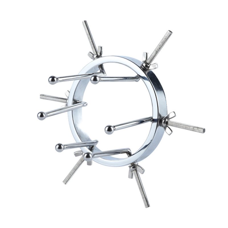 Chrome metal cock ring with screws for adjustable tightness and enhanced pleasure, designed for adult intimacy.