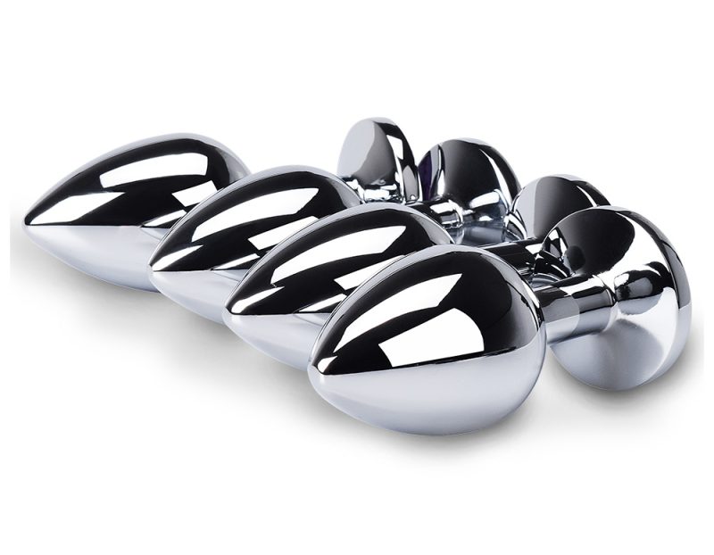 Highly polished metal sexual wellness massage tools for adult pleasure.