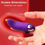 Vibrant purple double stimulation sex toy with G-spot and clitoris massage features for enhanced pleasure.