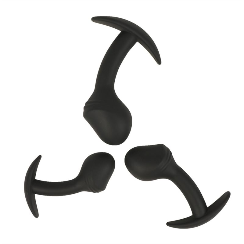 Flexible black silicone anal beads with curved design for pleasurable anal stimulation.