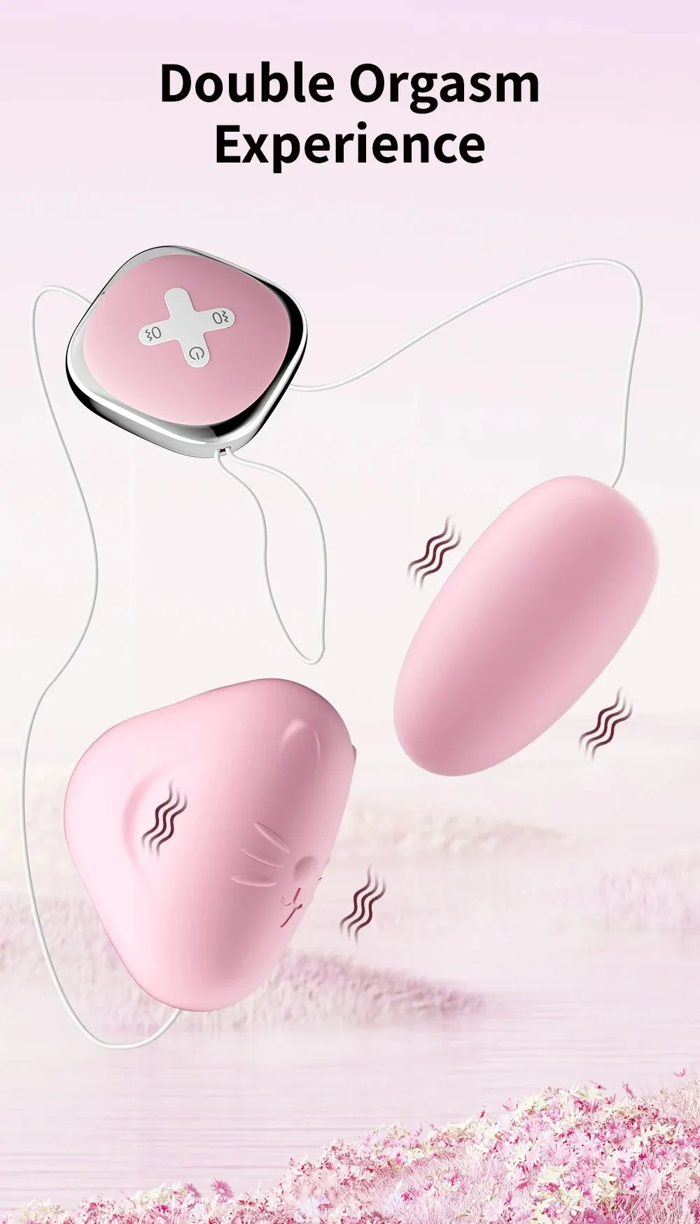Pink dual stimulation sex toy with remote control, designed for double orgasm experience.
