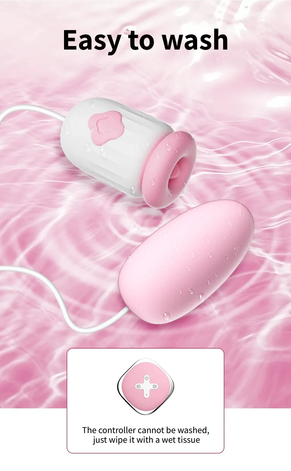 Flexible pink vibrating sex toy with remote control, waterproof and easy to clean.