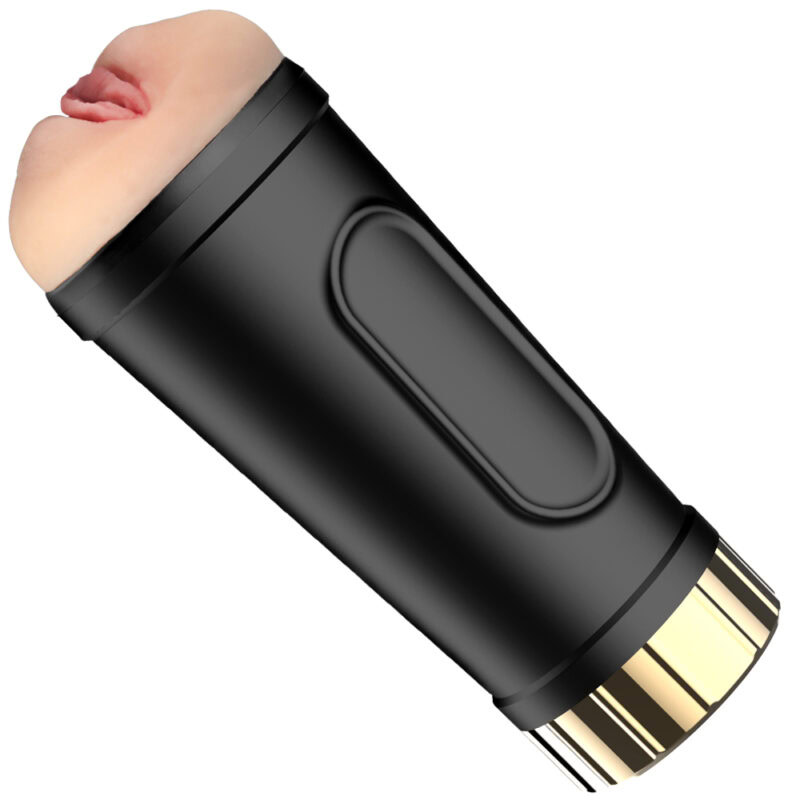 Black sex toy vibrator with lips detail, discreet and ergonomic design for adult pleasure.