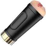 Realistic lips-shaped vibrator for adult pleasure, black color, compact design.