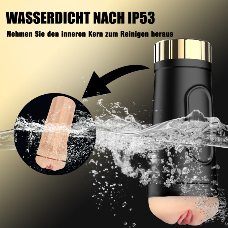 Waterproof sex toy with IP53 rating for easy cleaning and waterproof use.