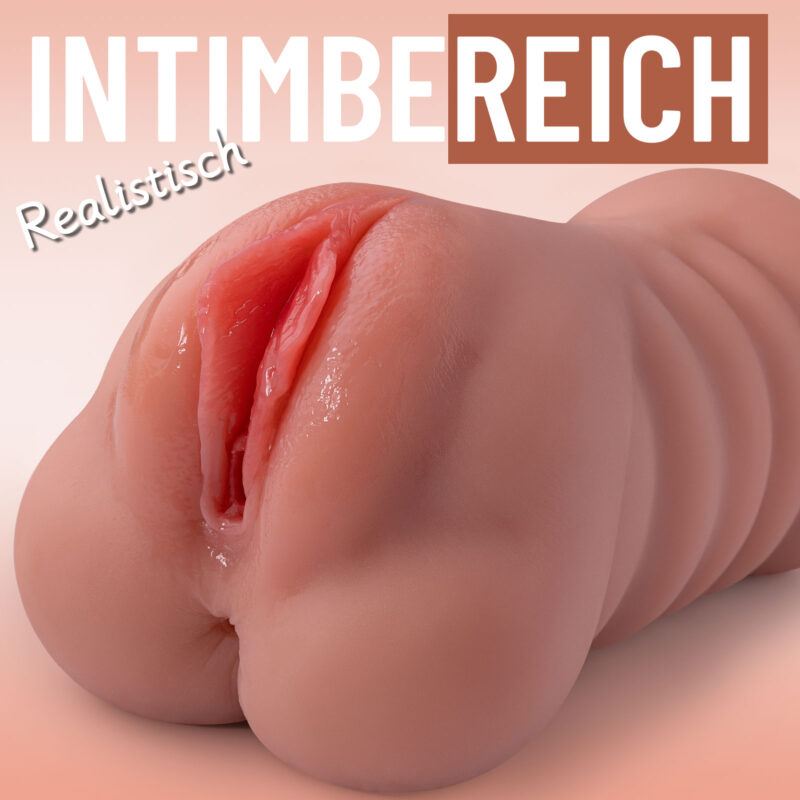 Realistic sex toy with detailed anal and vaginal features for adult pleasure.