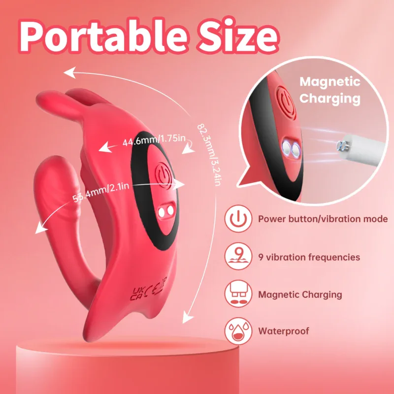 Vibrating sex toy featuring magnetic charging, 9 vibration frequencies, waterproof design, and ergon.