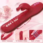 Red rabbit vibrator with multiple vibration modes and built-in roller for enhanced pleasure.