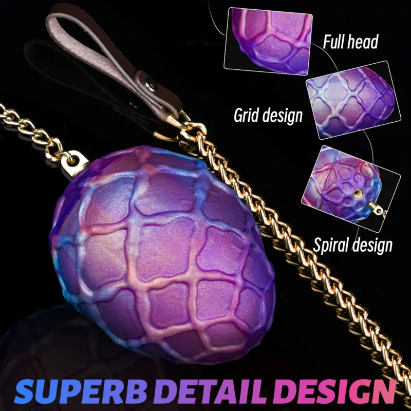 Anal plug with chain featuring grid and spiral design, full head, and detailed texture. Perfect for.