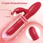 Red pleasure vibrator with triple stimulation, C-spot and G-spot focus, for enhanced intimacy.