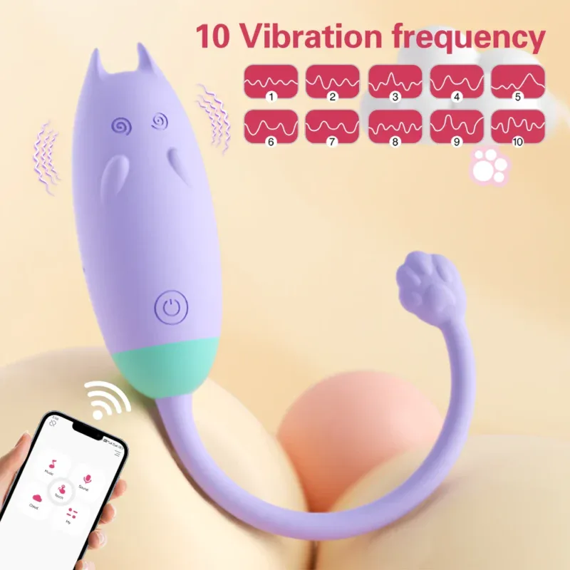 Silicone sex toy with 10 vibration modes and app control for enhanced pleasure.
