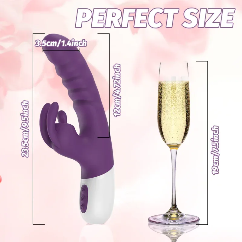 Purple vibrator with 3.5cm width, 12cm length, and ergonomic design for pleasure.