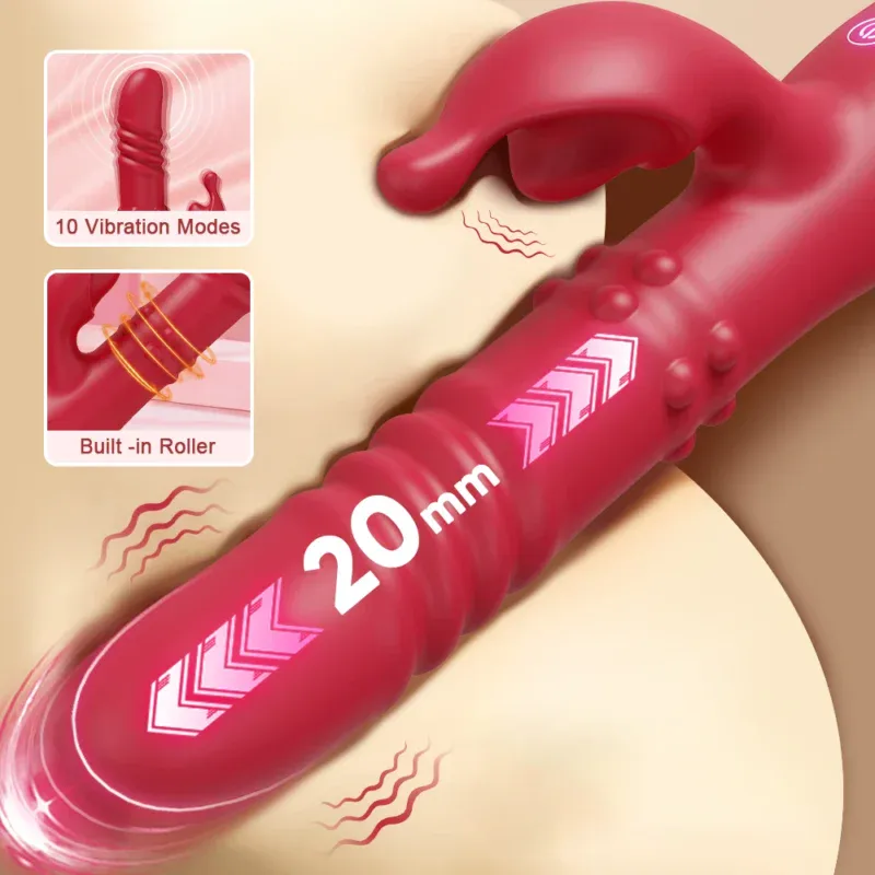 Vibrating silicone dildo with 10 modes, built-in roller, 20mm diameter, for enhanced pleasure and st.