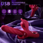 Pink rechargeable USB vibrator with adjustable settings, compatible with PC, power bank, and car cha.