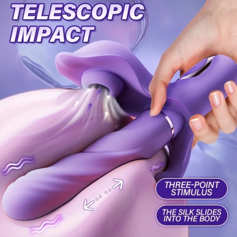 Purple telescope impact sex toy with three-point stimulus and silk slide design for enhanced pleasur.