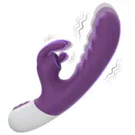 Purple curved vibrator for G-spot stimulation with vibrating features.