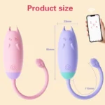 Pink and purple remote-controlled sex toys with size measurements, designed for adult pleasure.