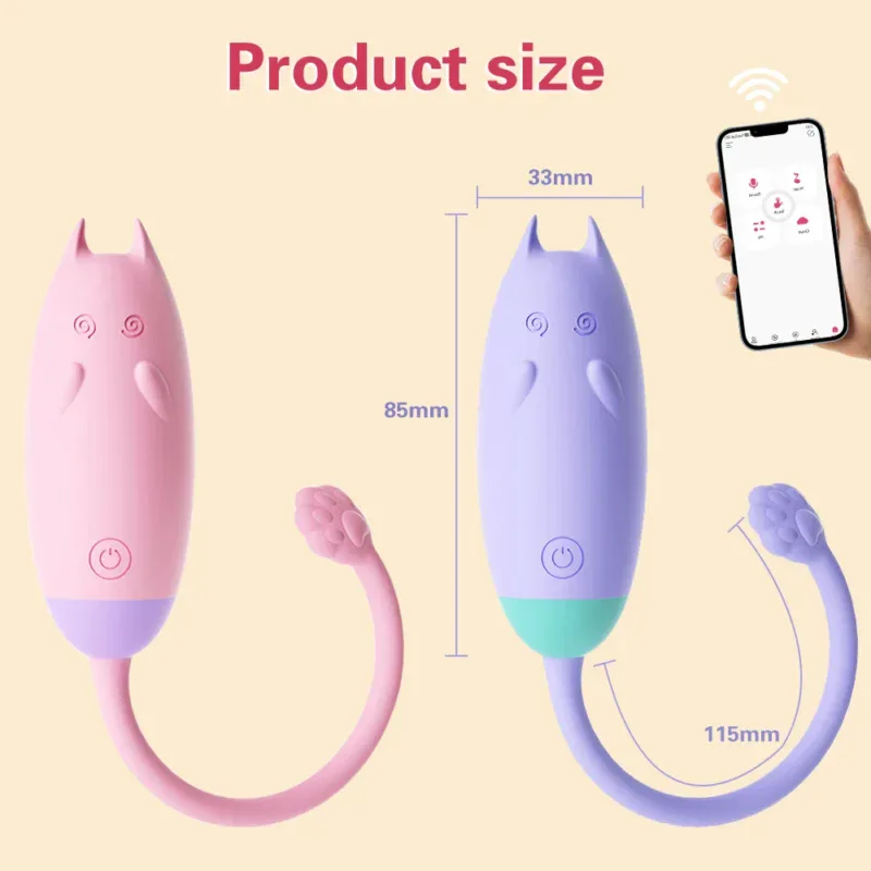 Pink and purple remote-controlled sex toys with size measurements, designed for adult pleasure.