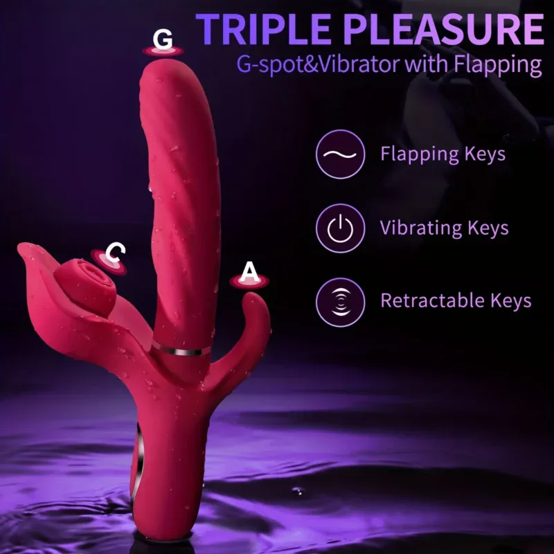G-spot vibrator with flapping and vibrating functions for intense pleasure.