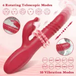 Red sex toy with rotating and vibrating modes, waterproof design, and adjustable settings.