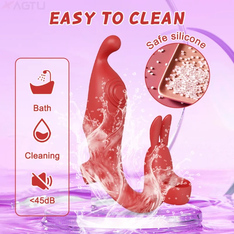 Dual silicone vibrator with waterproof design and easy cleaning for enhanced pleasure.