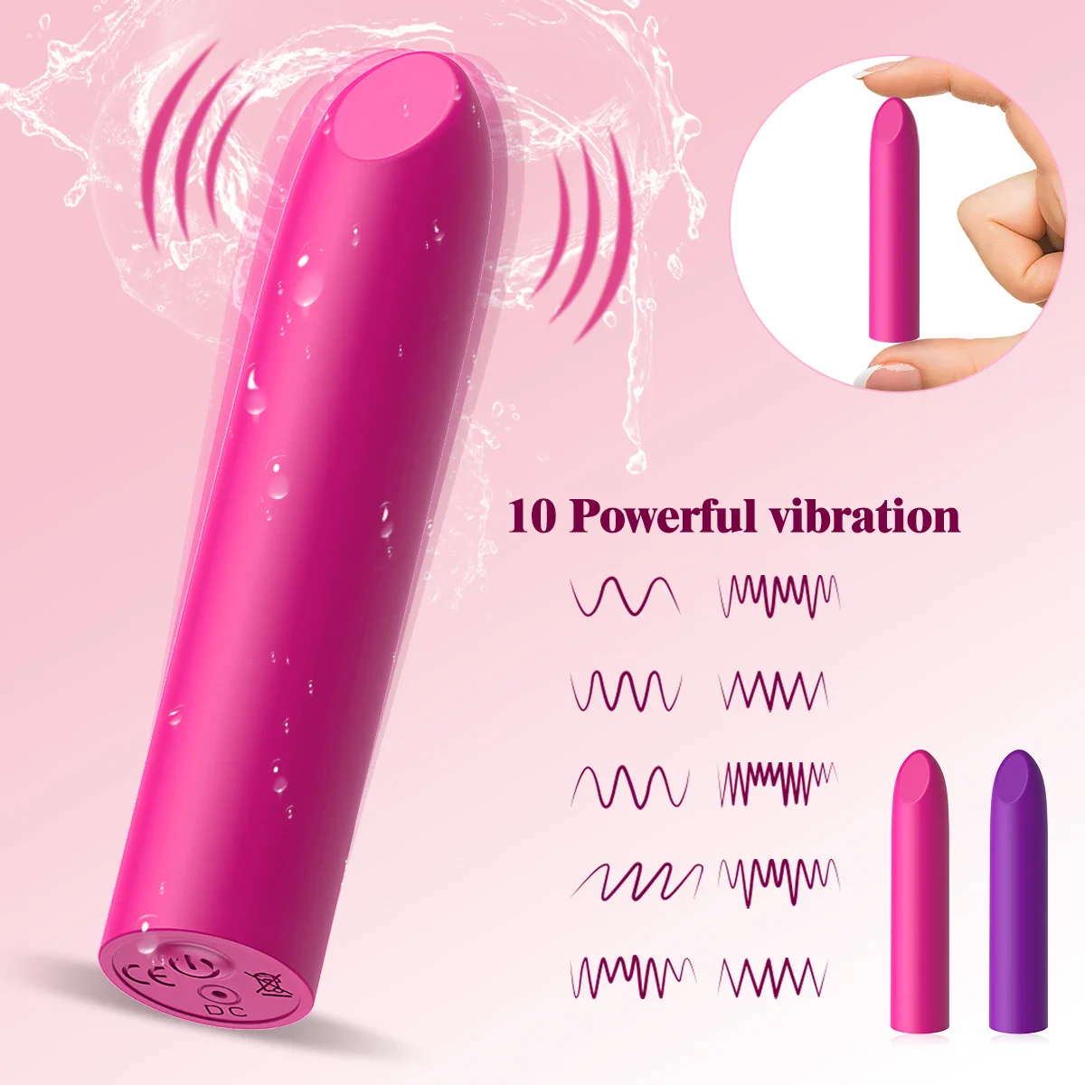 Small pink vibrating bullet massager with 10 powerful vibration modes for enhanced intimacy.