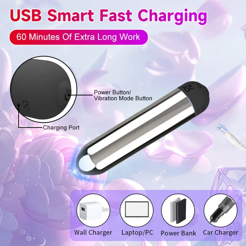 Rechargeable USB vibrator with powerful motor and multiple vibration modes.