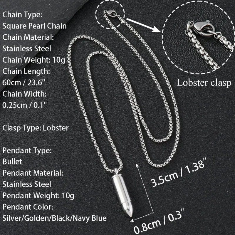 Silver stainless steel square pearl chain necklace with lobster clasp, 10g, 60cm length.