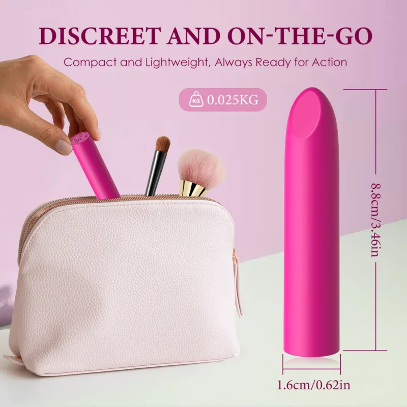 Small pink vibrator ideal for travel, discreet and lightweight, perfect for on-the-go pleasure.