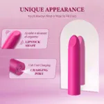 Pink silicone vibrator with unique shape and charging port for women’s pleasure.