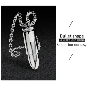 Silver bullet vibrator with chain necklace, ideal for intimate adult pleasure and discreet use.