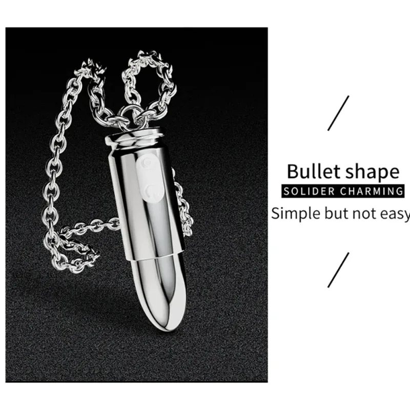 Silver bullet vibrator with chain necklace, ideal for intimate adult pleasure and discreet use.