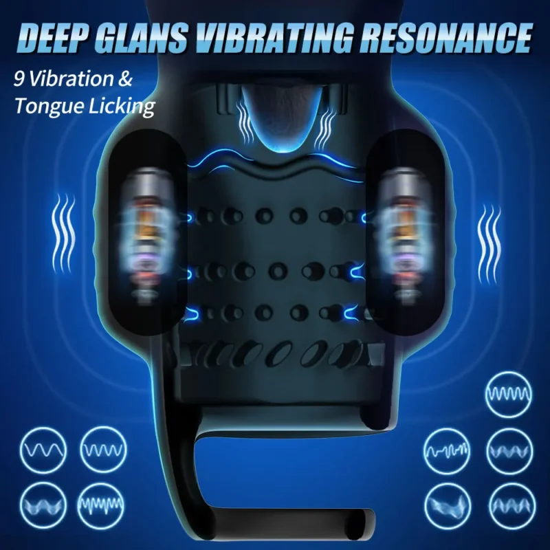 App-controlled male masturbator with vibrating and tongue licking features.