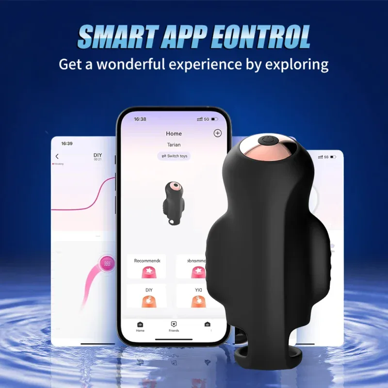 Smart app-controlled male masturbator with 3 motors and 10 modes.