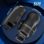 App-controlled male masturbator with multiple motors and adjustable size features.