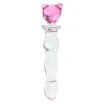 Beaded glass dildo with pink charm handle for adult pleasure.