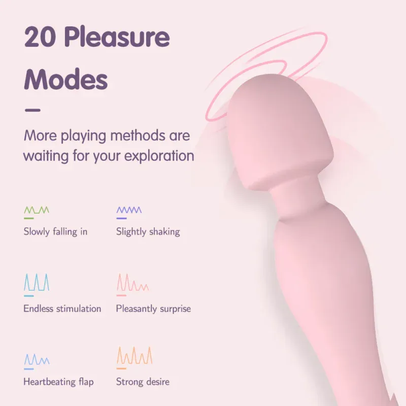 Pink flexible head vibrator with 20 modes and halo design for pleasure.