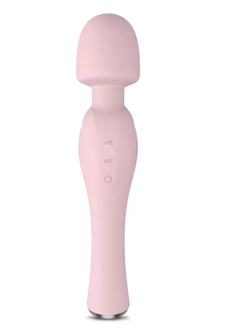 Pink flexible head wand vibrator with control buttons for modes and intensity.