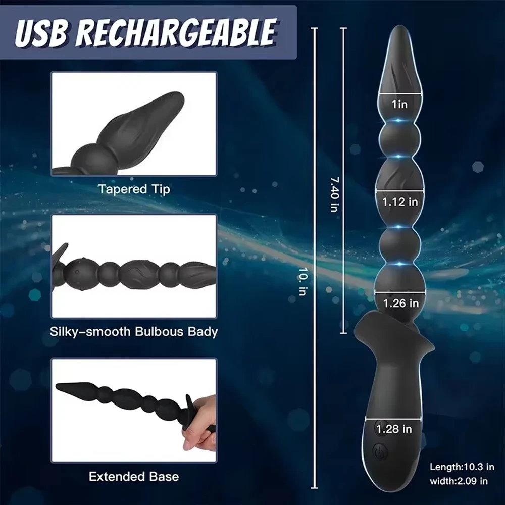 Palline anali vibranti graduate con punta per la prostata, 32cm Graduated Vibrating Anal Beads with Prostate Tip 32cm 3 8 Graduated Vibrating Anal Beads with Prostate Tip 32cm 3