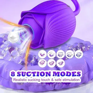 Purple sex toy with 8 suction modes and realistic touch features.