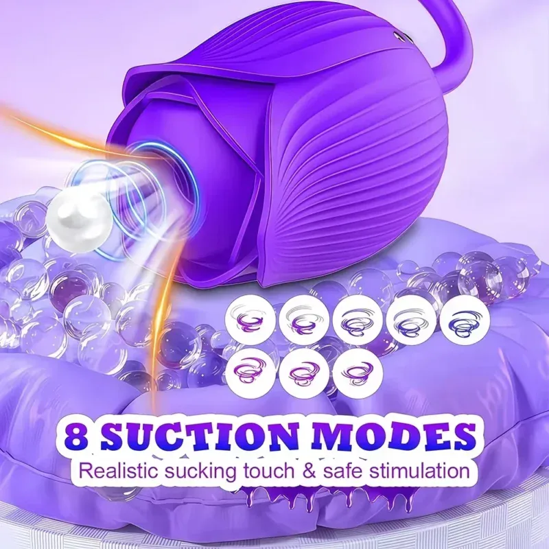 Purple sex toy with 8 suction modes and realistic touch features.