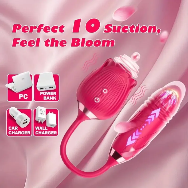 Purple Rose Thrusting Vibrator with Clitoral Suction 10