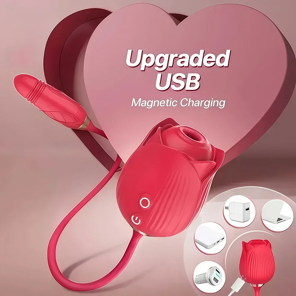 Purple Rose Thrusting Vibrator with Clitoral Suction 13