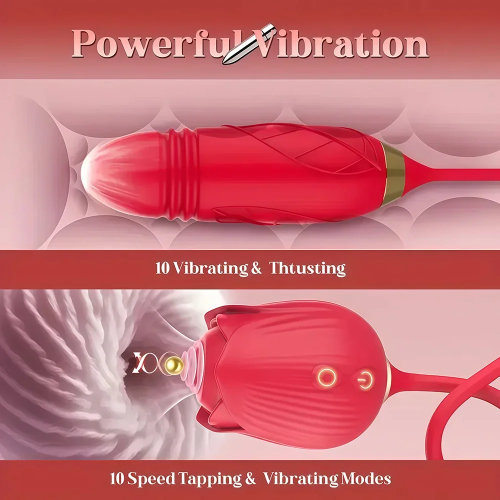 Purple Rose Thrusting Vibrator with Clitoral Suction 17