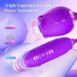 Purple sex toy with triple function for inner and outer sensation.