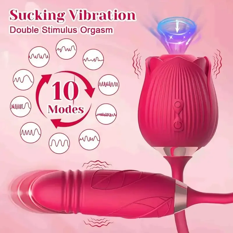 Purple Rose Thrusting Vibrator with Clitoral Suction 9