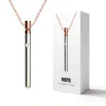 Stainless steel necklace vibrator with 10 modes and IPX6 waterproof rating.