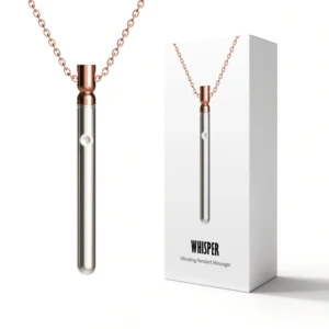 Stainless steel necklace vibrator with 10 modes and IPX6 waterproof rating.