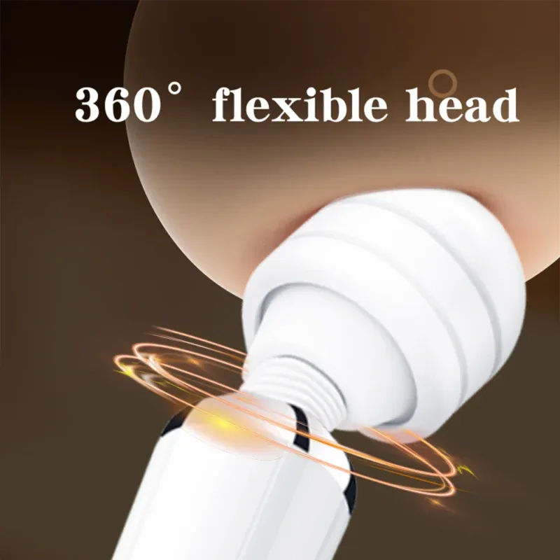 White wand vibrator with 360° flexible head for versatile pleasure.