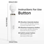 Full-size wand vibrator with 60mm head and control buttons for intensity and patterns.